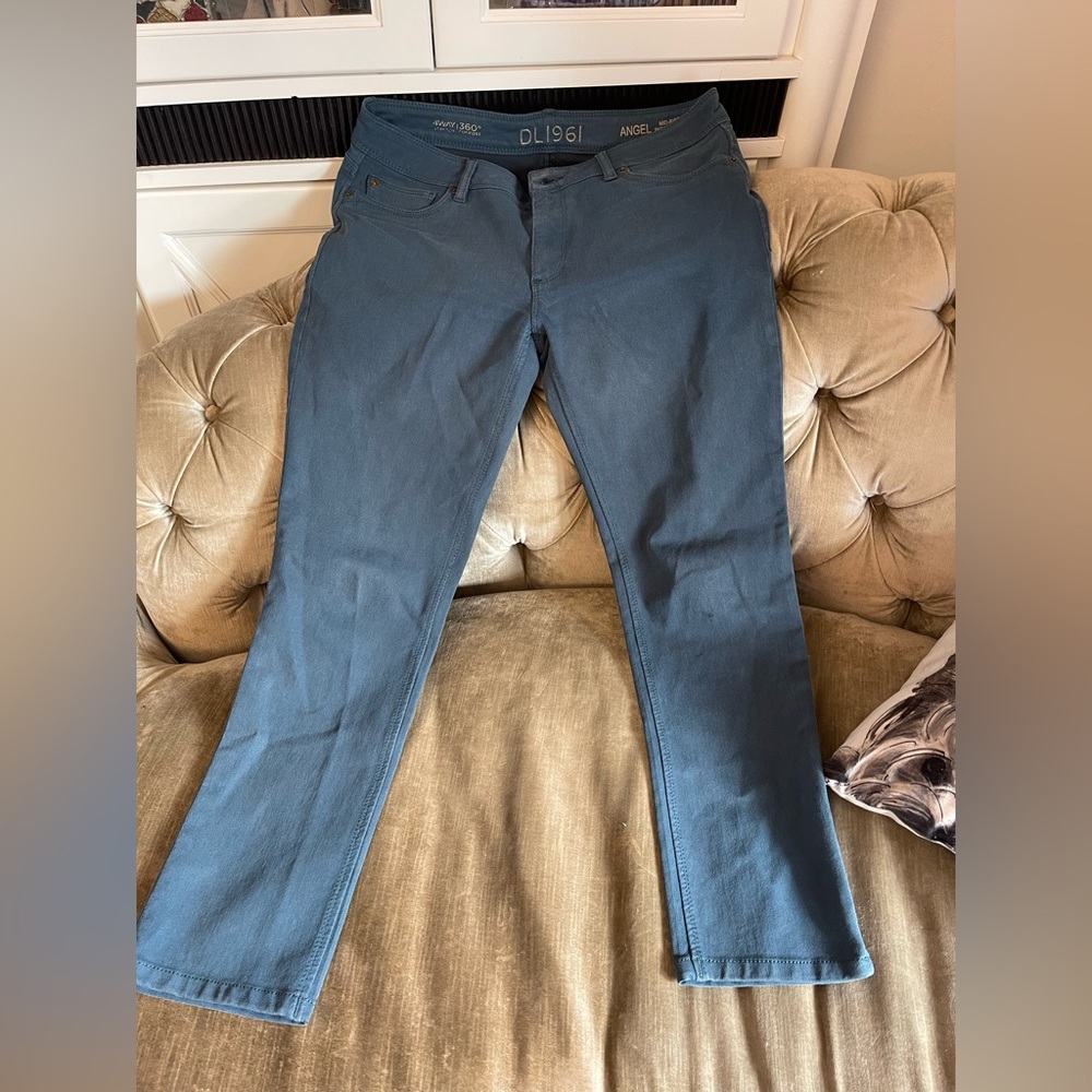 DL1961 Angel Mid Rise Skinny Ankle jean blue/green, size 31